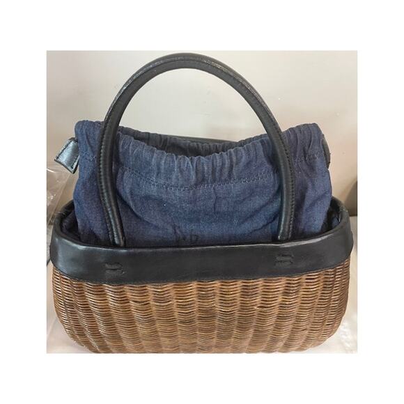 Vintage MAXX NEW YORK Wicker Purse Black Leather Trim Handle Cottage - Picture 7 of 10